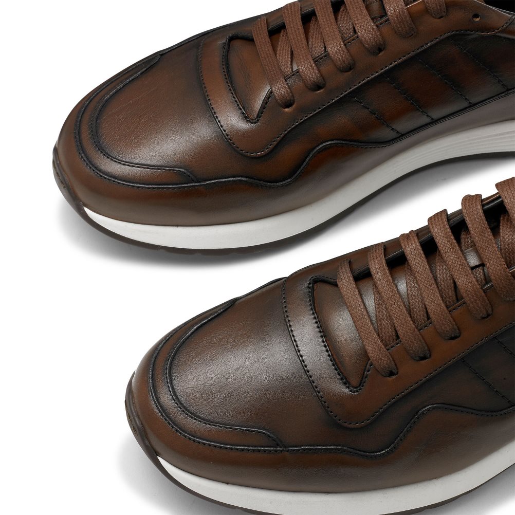 Dark Brown Russell And Bromley Run Time+ Luxury Lace Up Men's Sneakers | CA-9673Y