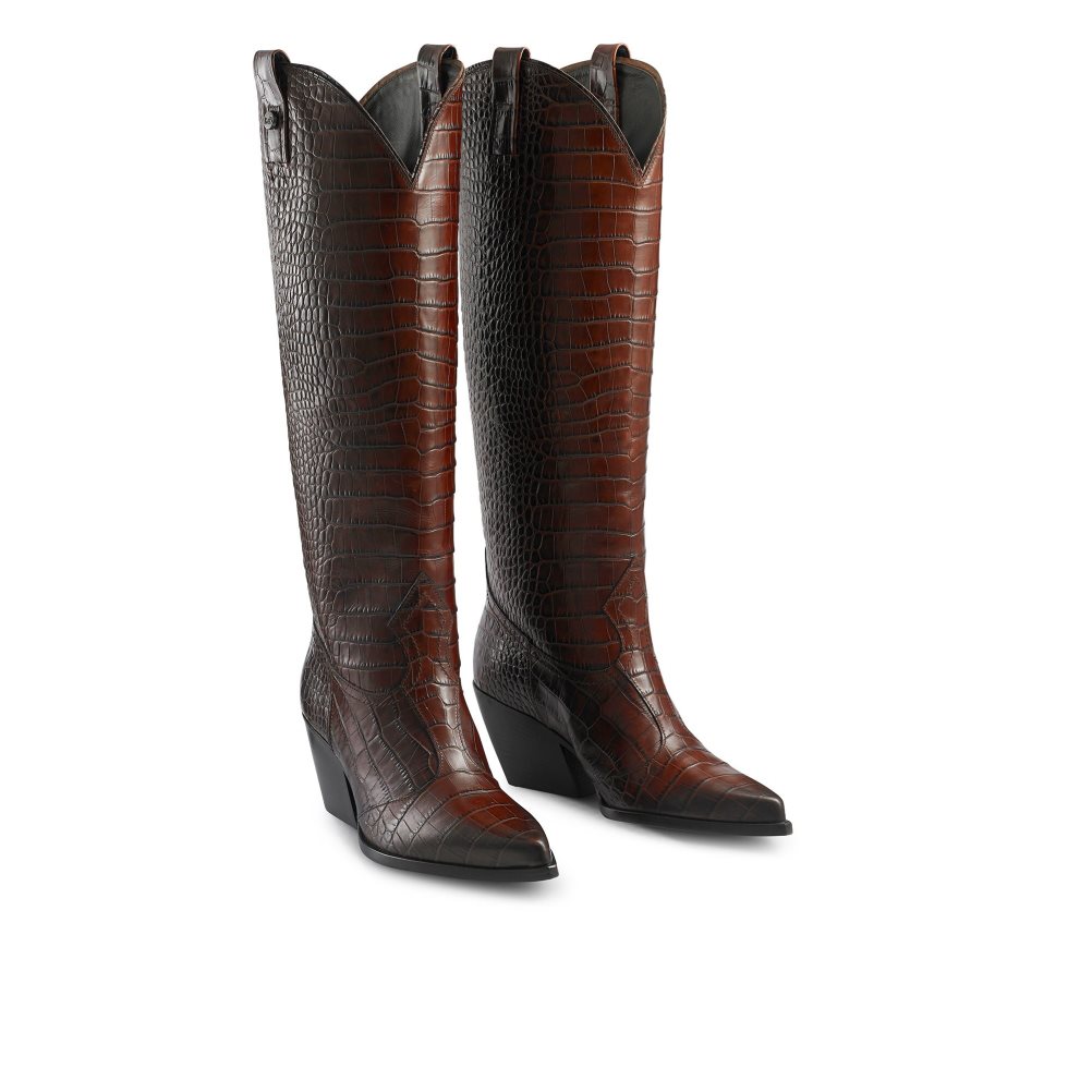 Dark Brown Russell And Bromley Saloon Western Women's Knee-high Boots | CA-5093T