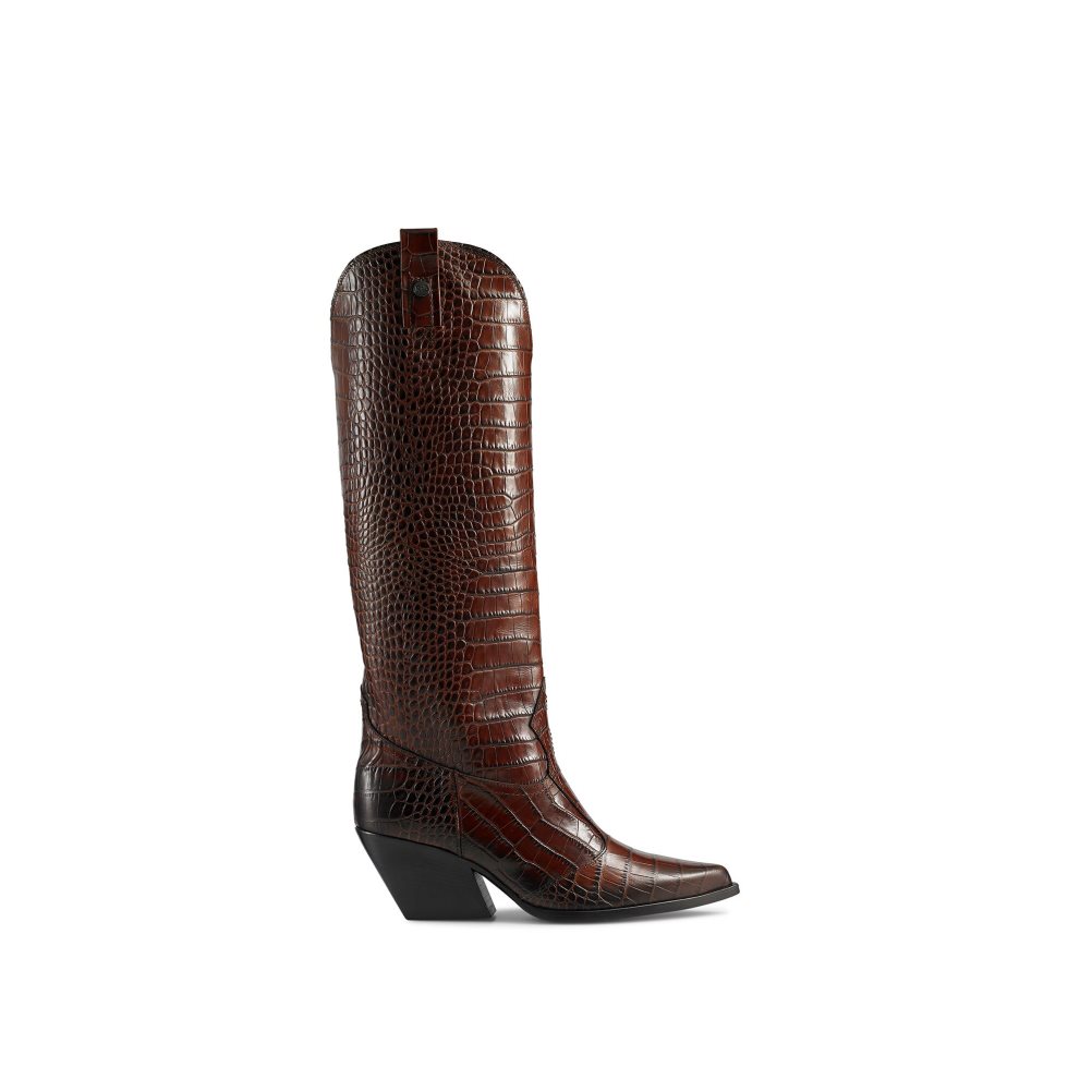 Dark Brown Russell And Bromley Saloon Western Women\'s Knee-high Boots | CA-5093T