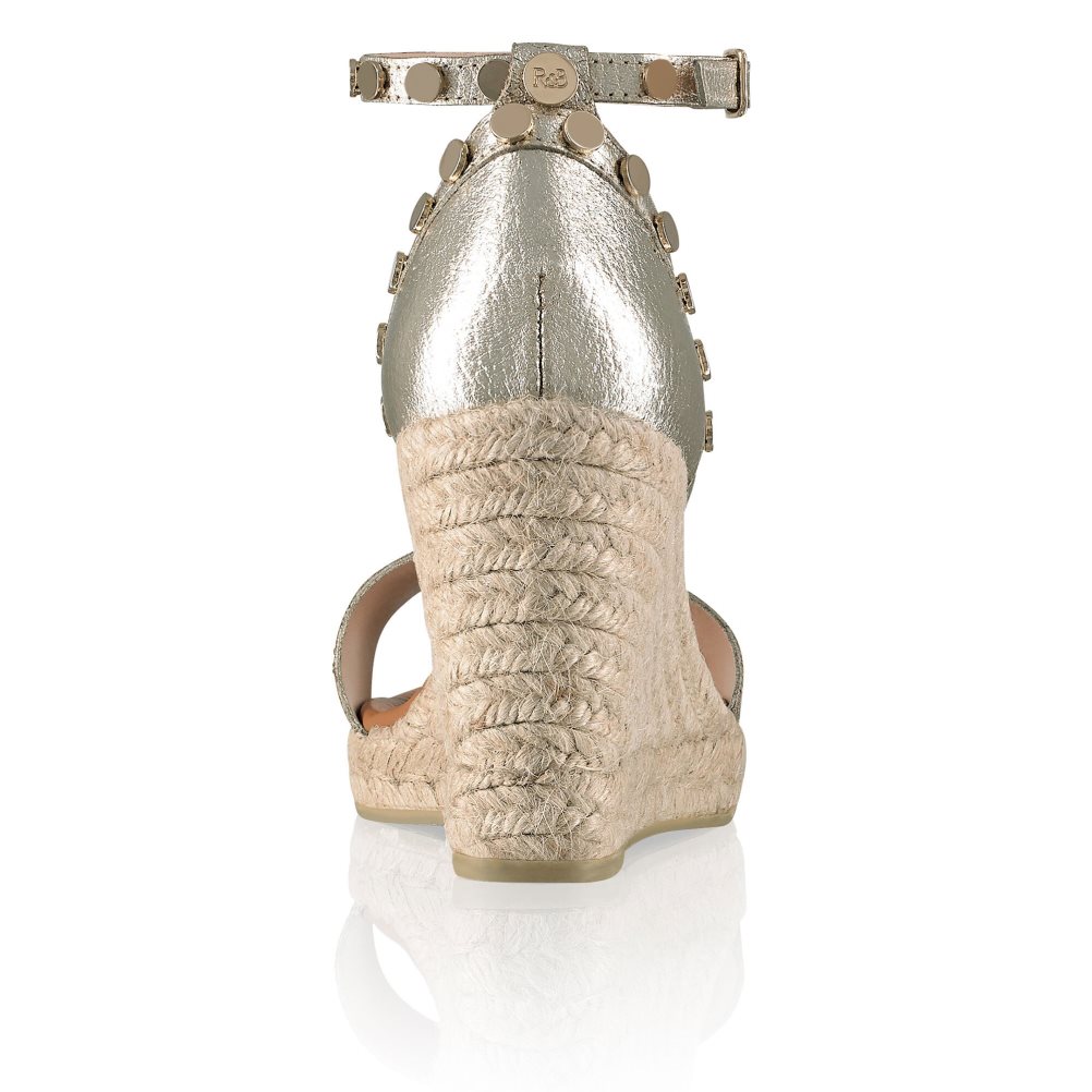 Gold Russell And Bromley Coin Spin Stud Espadrille Women's Wedges | CA-8061O