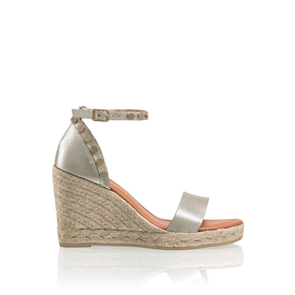 Gold Russell And Bromley Coin Spin Stud Espadrille Women\'s Wedges | CA-8061O