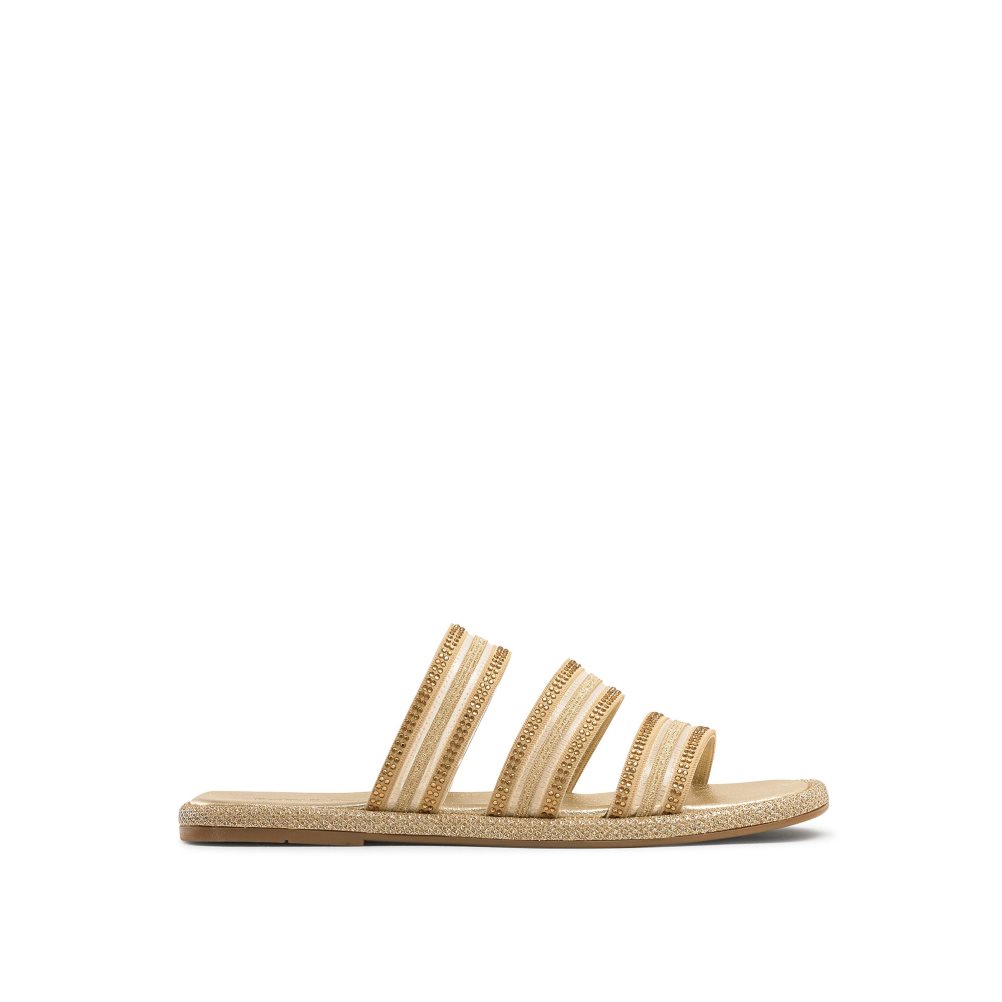 Gold Russell And Bromley Cosmical Embellished Women\'s Flat Sandals | CA-7961T