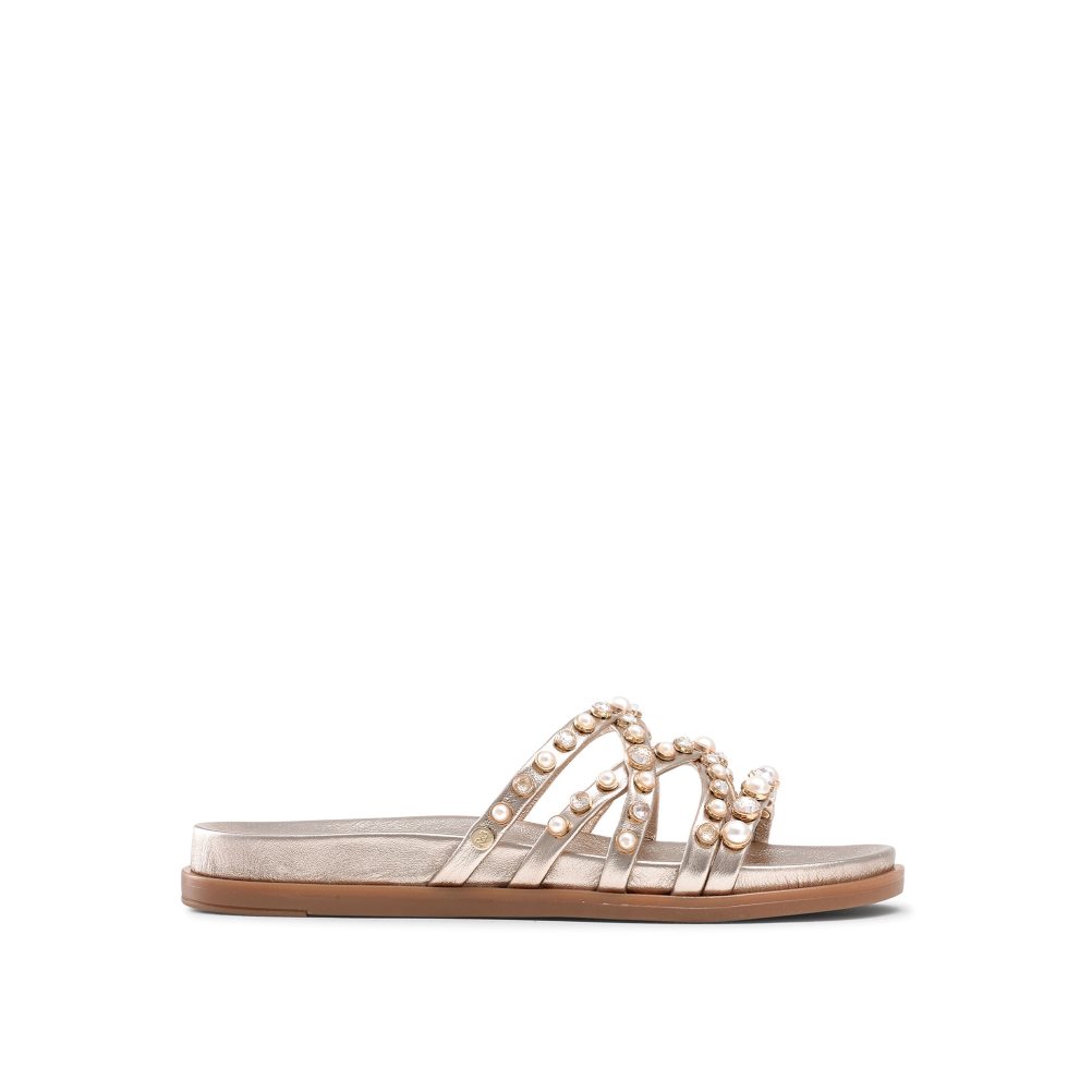 Gold Russell And Bromley Fancy Embellished Women\'s Flat Sandals | CA-0482J