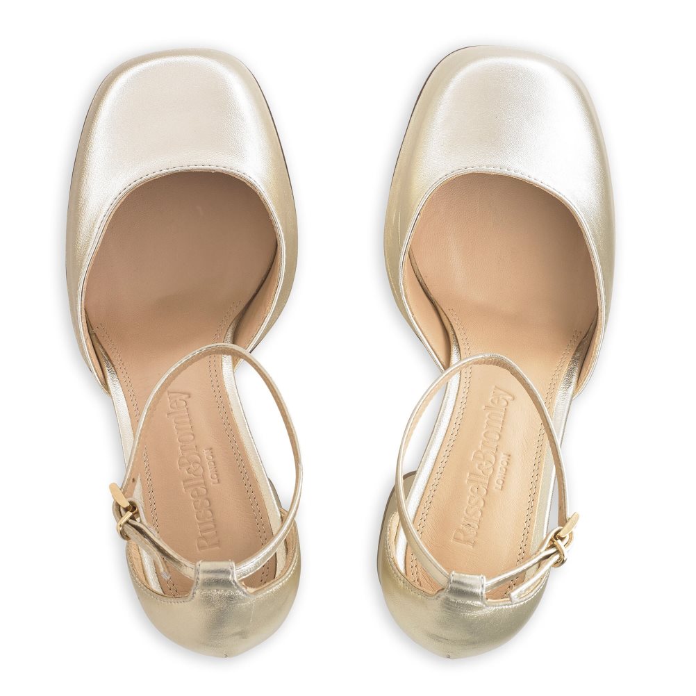 Gold Russell And Bromley Flawless Extreme Platform Women's Heels Sandals | CA-3429Z