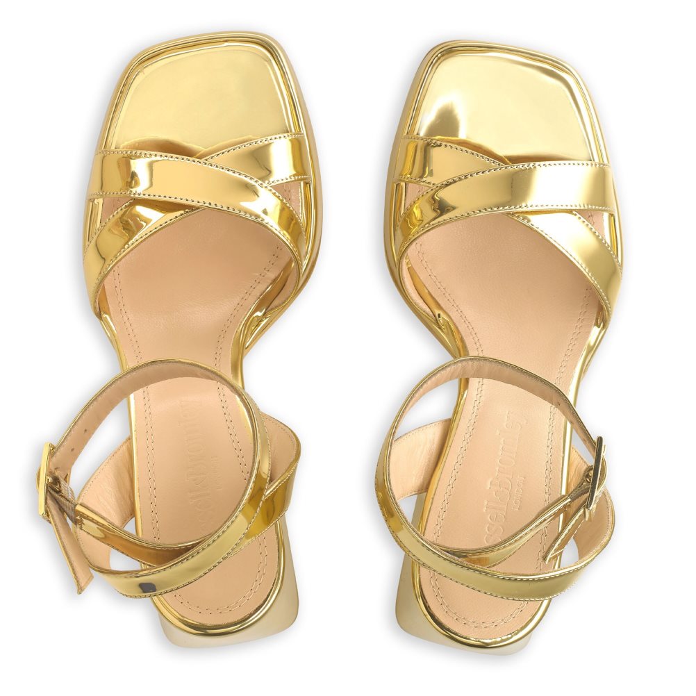 Gold Russell And Bromley Groovybaby Platform Women's Heels Sandals | CA-5612Z