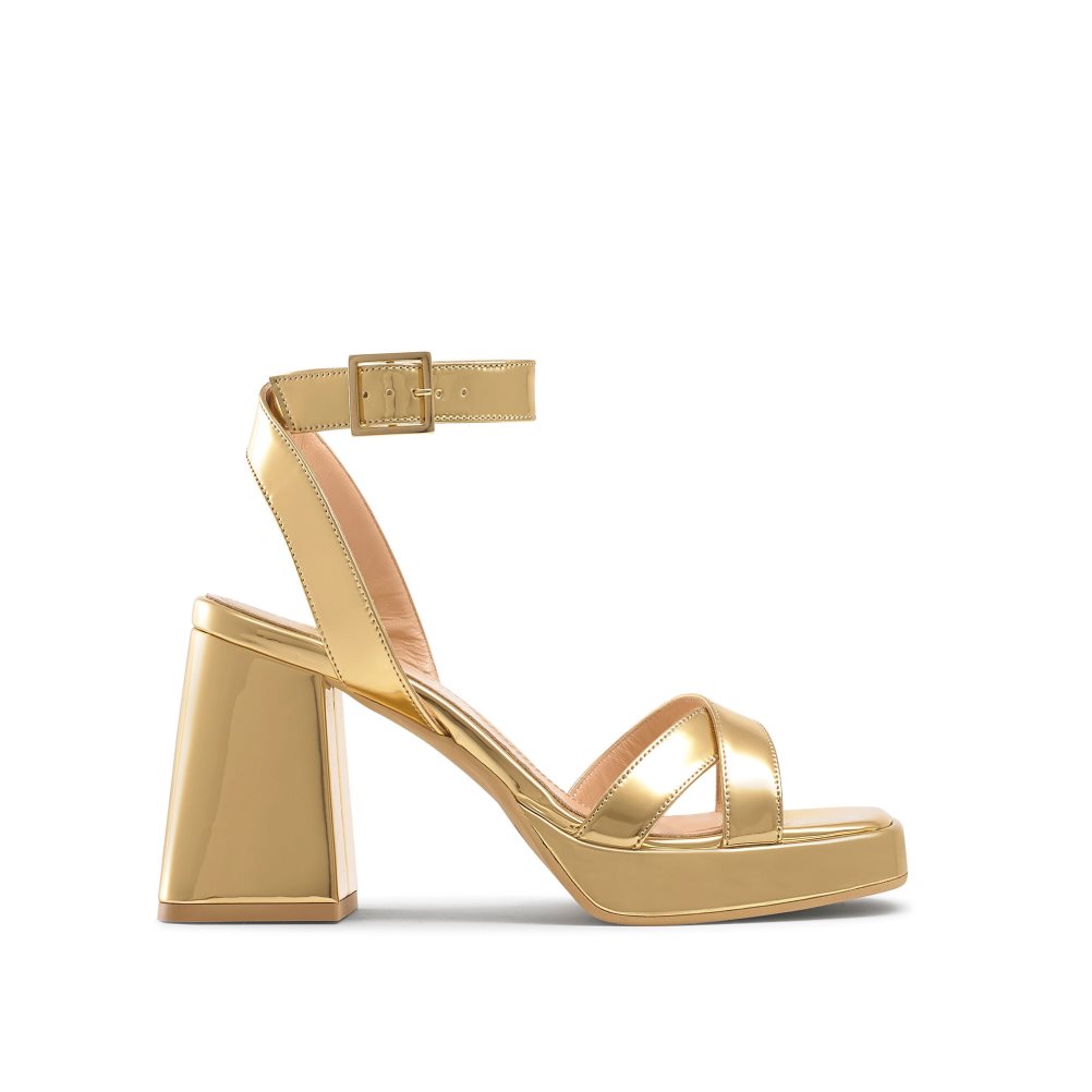 Gold Russell And Bromley Groovybaby Platform Women\'s Heels Sandals | CA-5612Z
