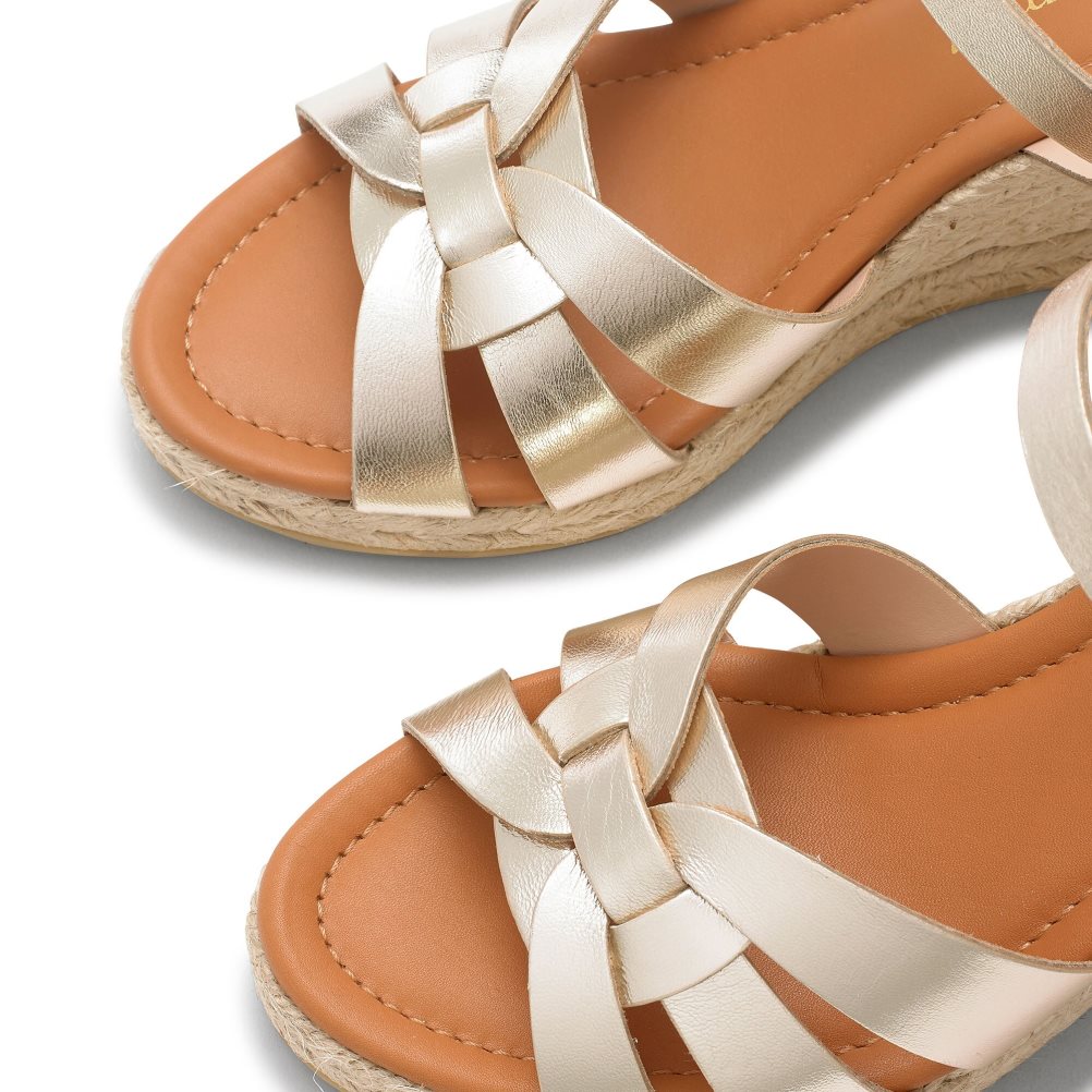 Gold Russell And Bromley Headspin Woven Espadrille Women's Wedges | CA-6417W