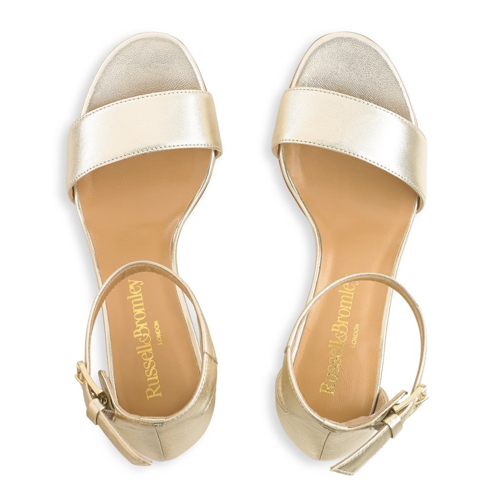 Gold Russell And Bromley Ittakestwo Block Women's Heels Sandals | CA-3914K