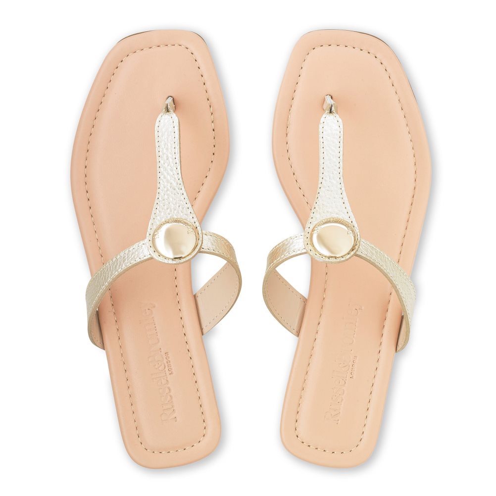 Gold Russell And Bromley Lauretta Disc Trim Toe Women's Flat Sandals | CA-5431I
