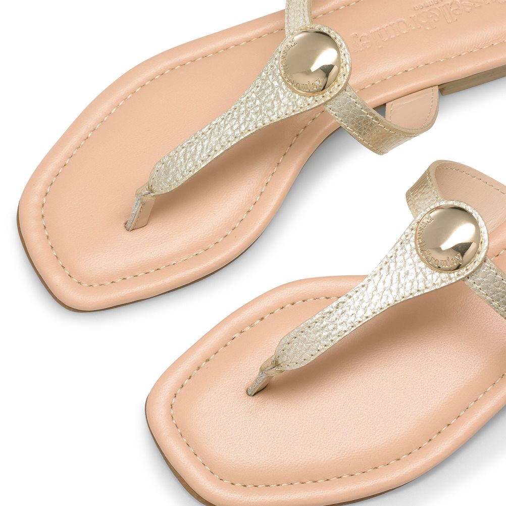Gold Russell And Bromley Lauretta Disc Trim Toe Women's Flat Sandals | CA-5431I