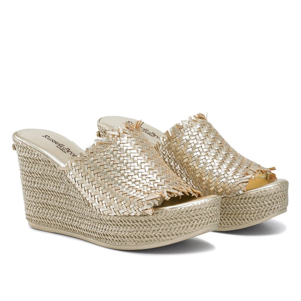 Gold Russell And Bromley Libertine Weave Women's Wedges | CA-3725F