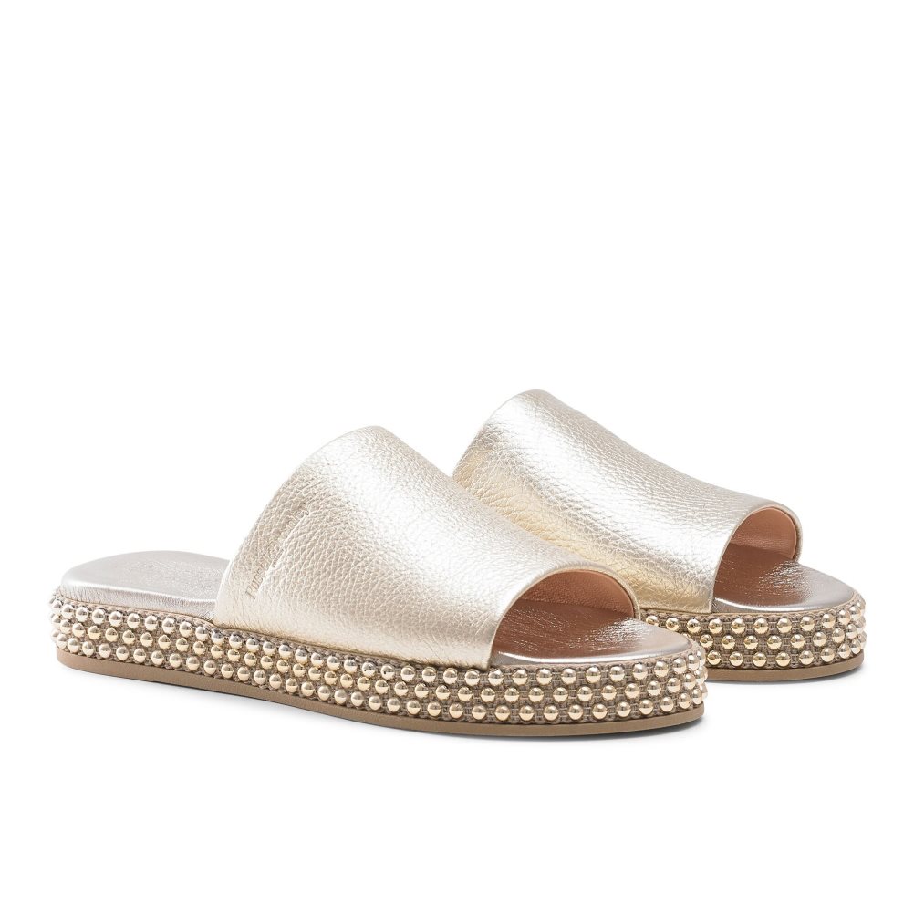 Gold Russell And Bromley Moneypot Women's Flat Sandals | CA-9861W