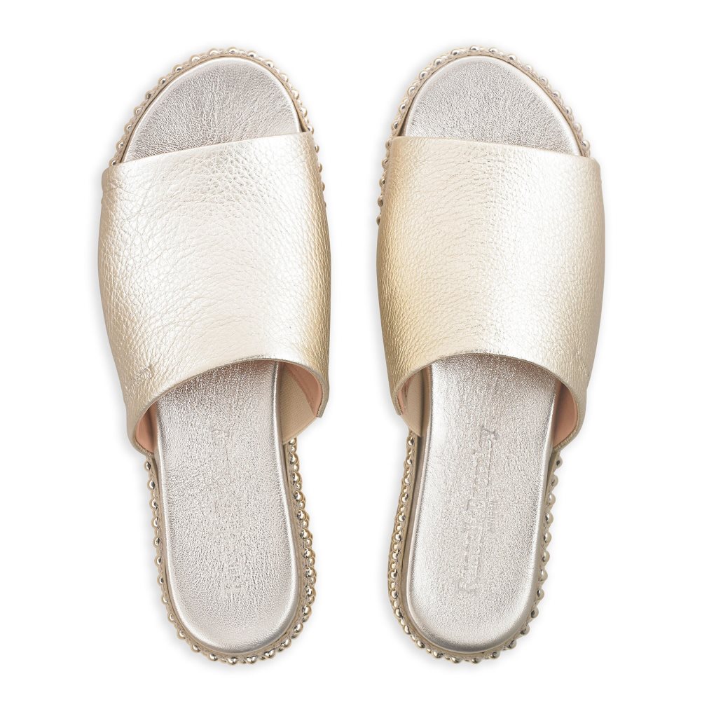Gold Russell And Bromley Moneypot Women's Flat Sandals | CA-9861W
