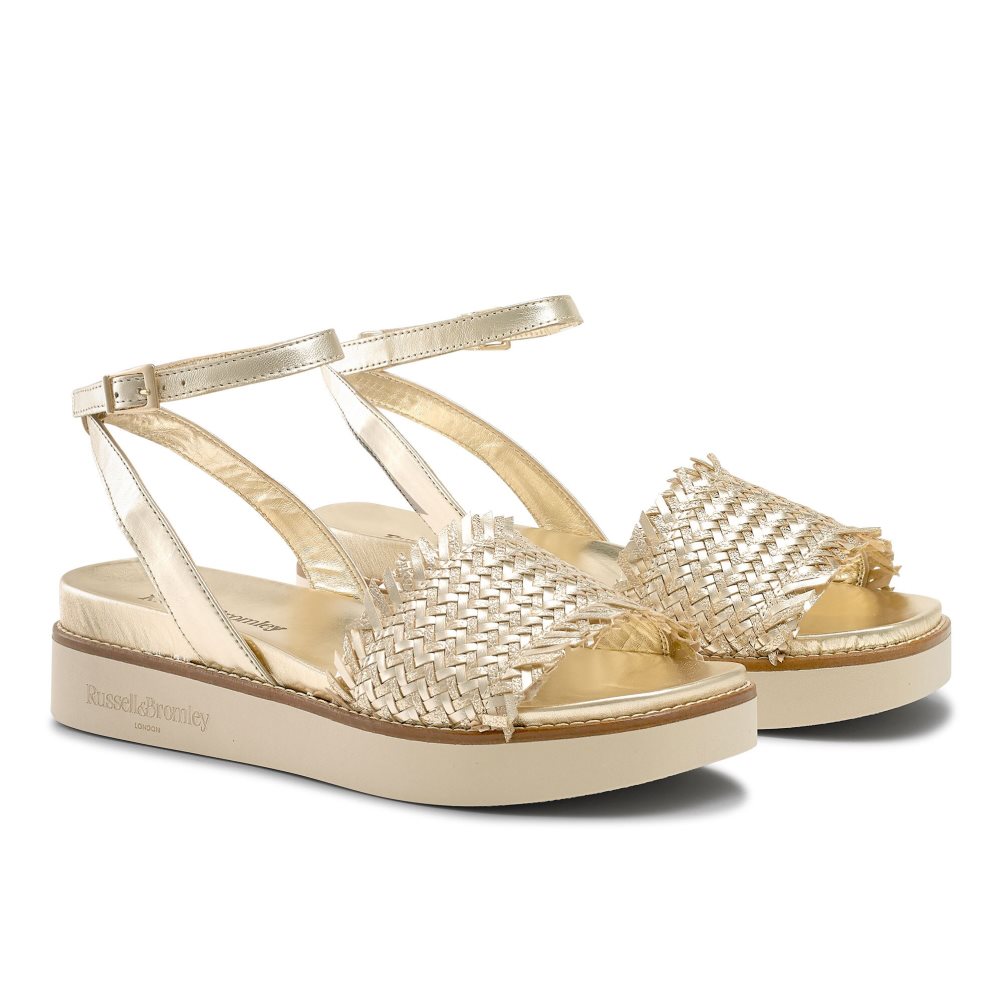 Gold Russell And Bromley Orlando Woven Footbed Women's Flat Sandals | CA-0783G