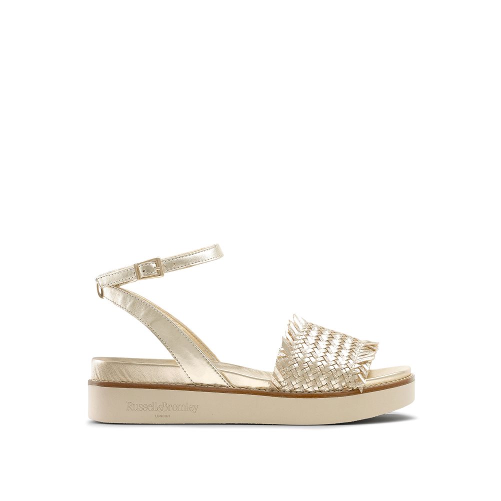 Gold Russell And Bromley Orlando Woven Footbed Women\'s Flat Sandals | CA-0783G