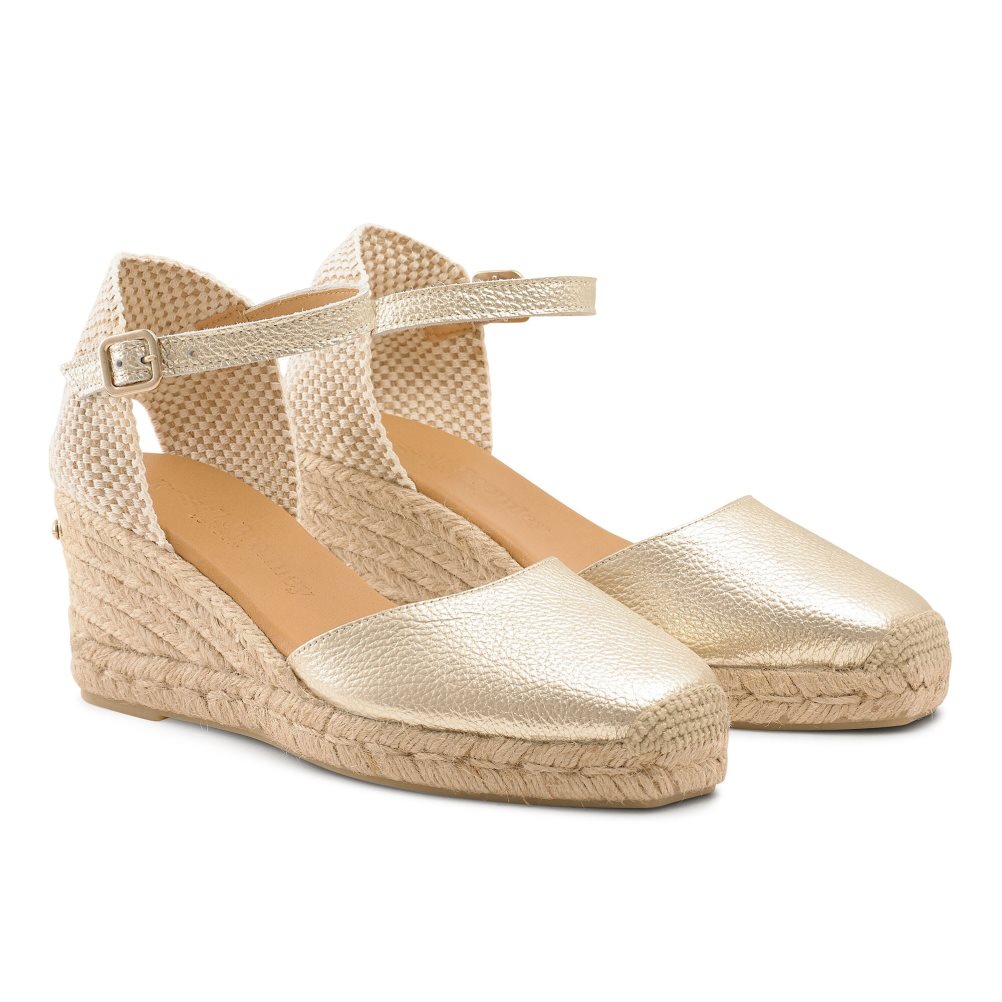 Gold Russell And Bromley Pineapple Square Toe Espadrille Women's Wedges | CA-2108E