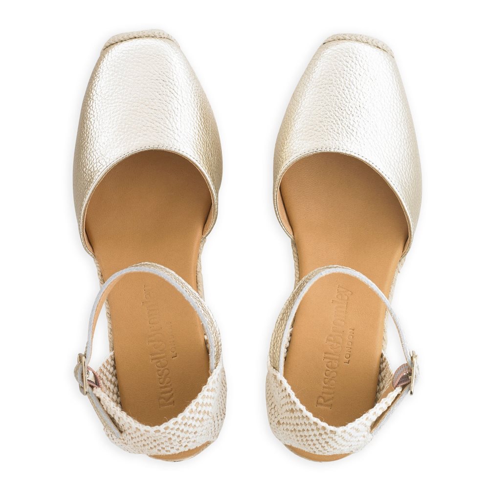 Gold Russell And Bromley Pineapple Square Toe Espadrille Women's Wedges | CA-2108E