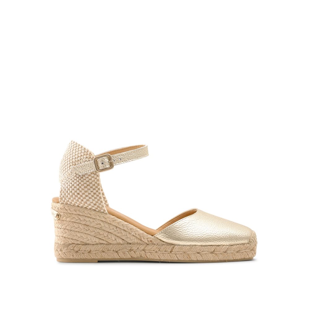 Gold Russell And Bromley Pineapple Square Toe Espadrille Women\'s Wedges | CA-2108E