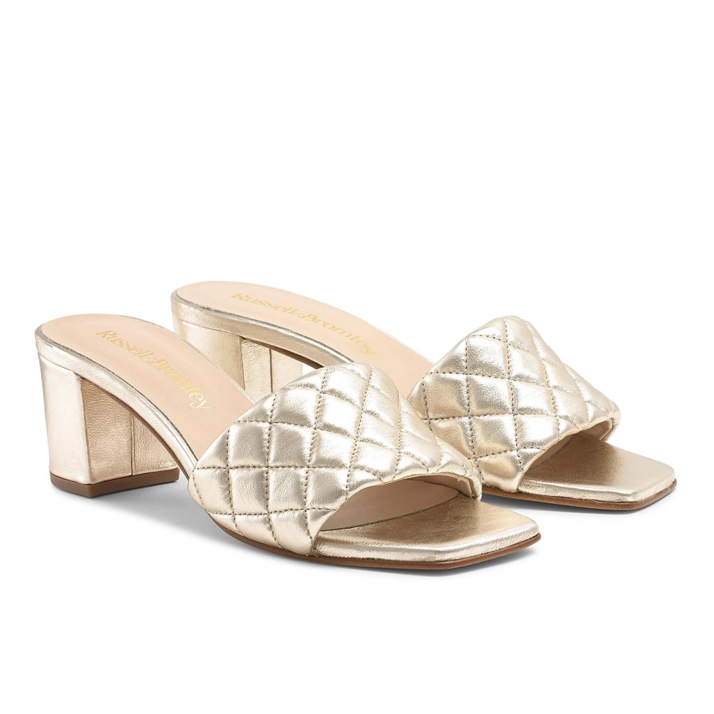 Gold Russell And Bromley Quiltbloc Quilted Block Women's Mules | CA-8637Y