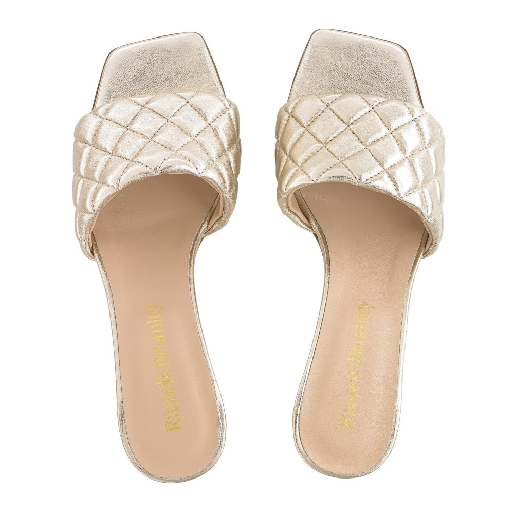Gold Russell And Bromley Quiltbloc Quilted Block Women's Mules | CA-8637Y