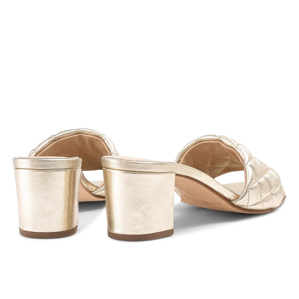 Gold Russell And Bromley Quiltbloc Quilted Block Women's Mules | CA-8637Y