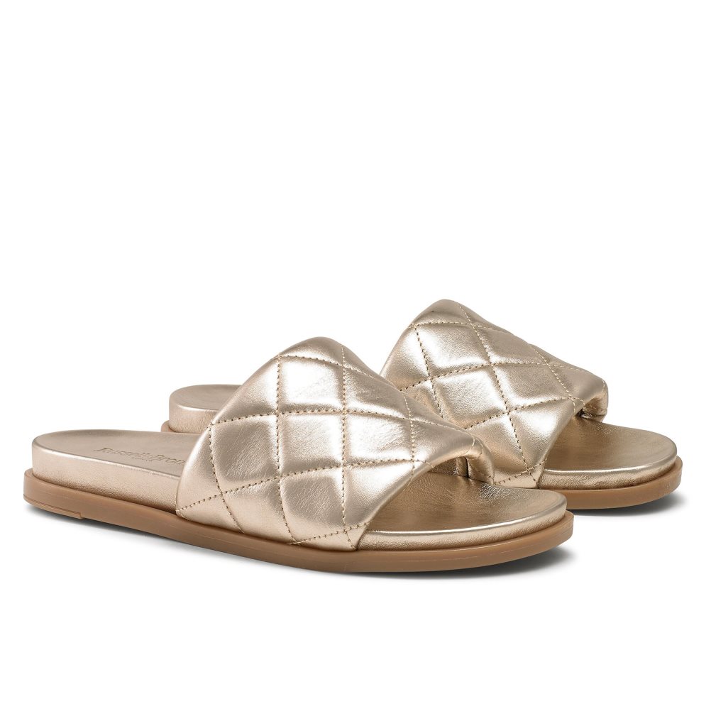 Gold Russell And Bromley Quilted Women's Slides | CA-1283H