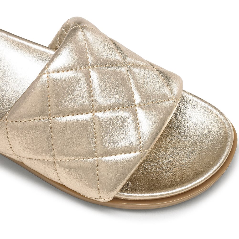 Gold Russell And Bromley Quilted Women's Slides | CA-1283H