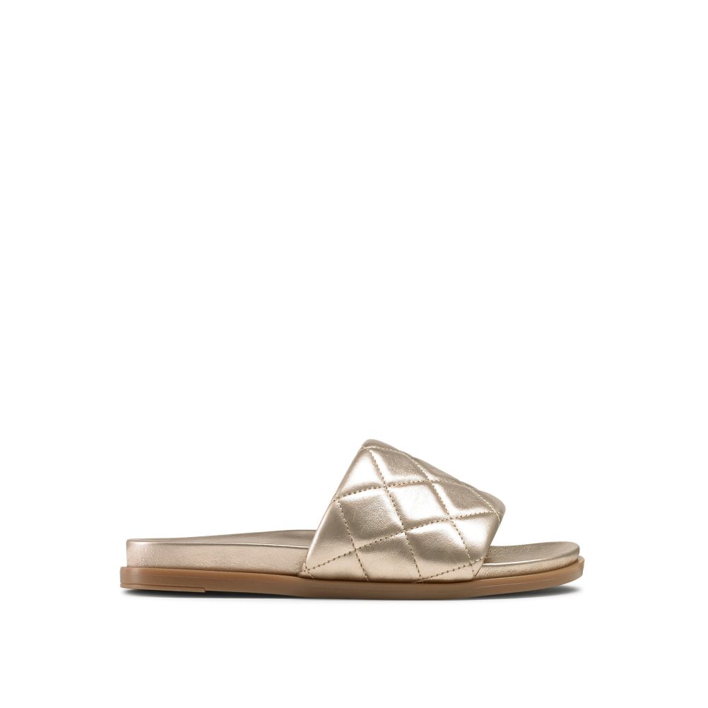 Gold Russell And Bromley Quilted Women\'s Slides | CA-1283H