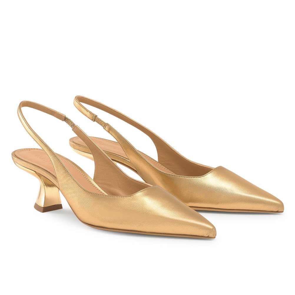 Gold Russell And Bromley Slingback Point Women's Pumps | CA-2386Q