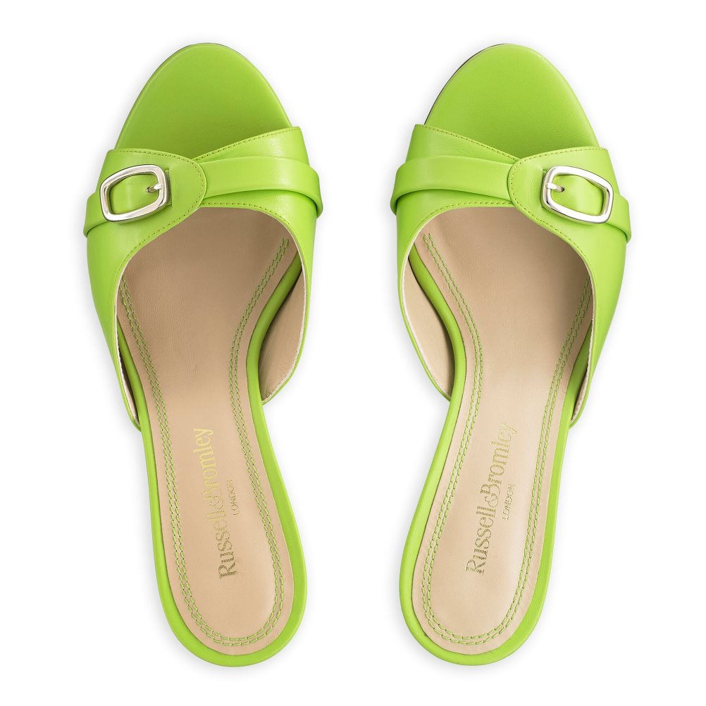 Green Russell And Bromley Happyhour Kitten Heel Women's Mules | CA-5127Q