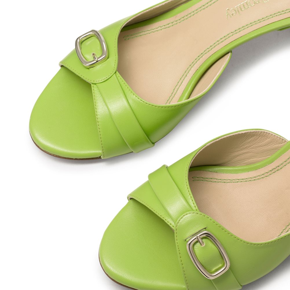 Green Russell And Bromley Happyhour Kitten Heel Women's Mules | CA-5127Q