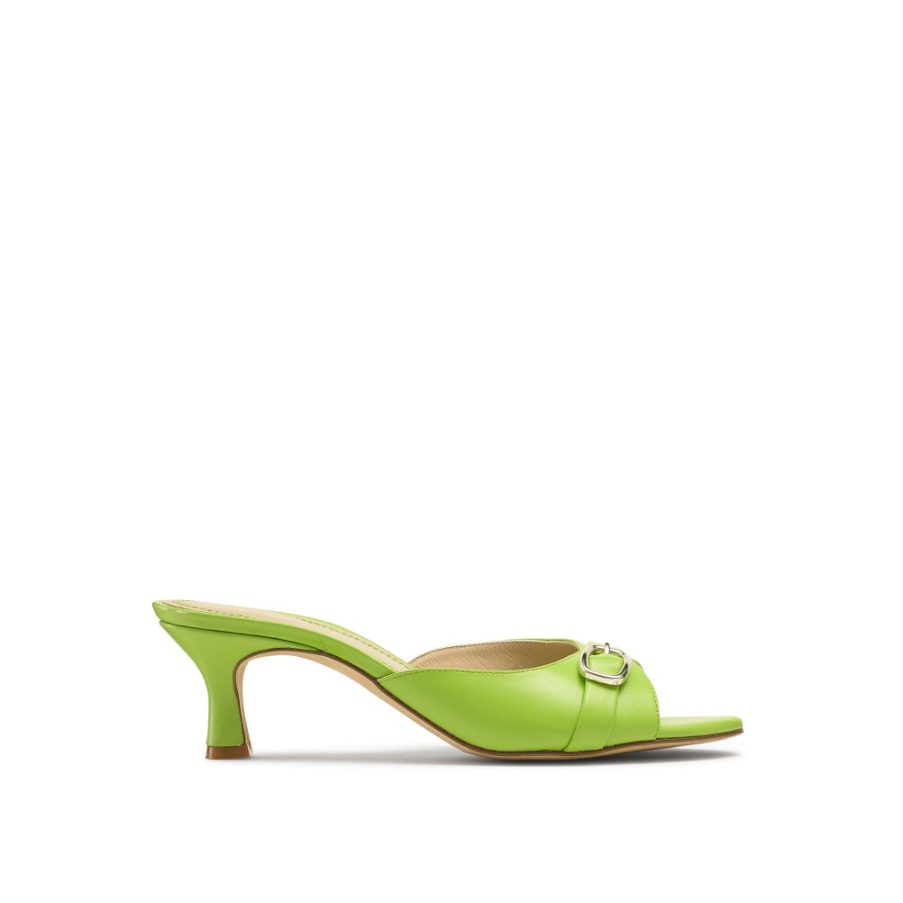 Green Russell And Bromley Happyhour Kitten Heel Women\'s Mules | CA-5127Q