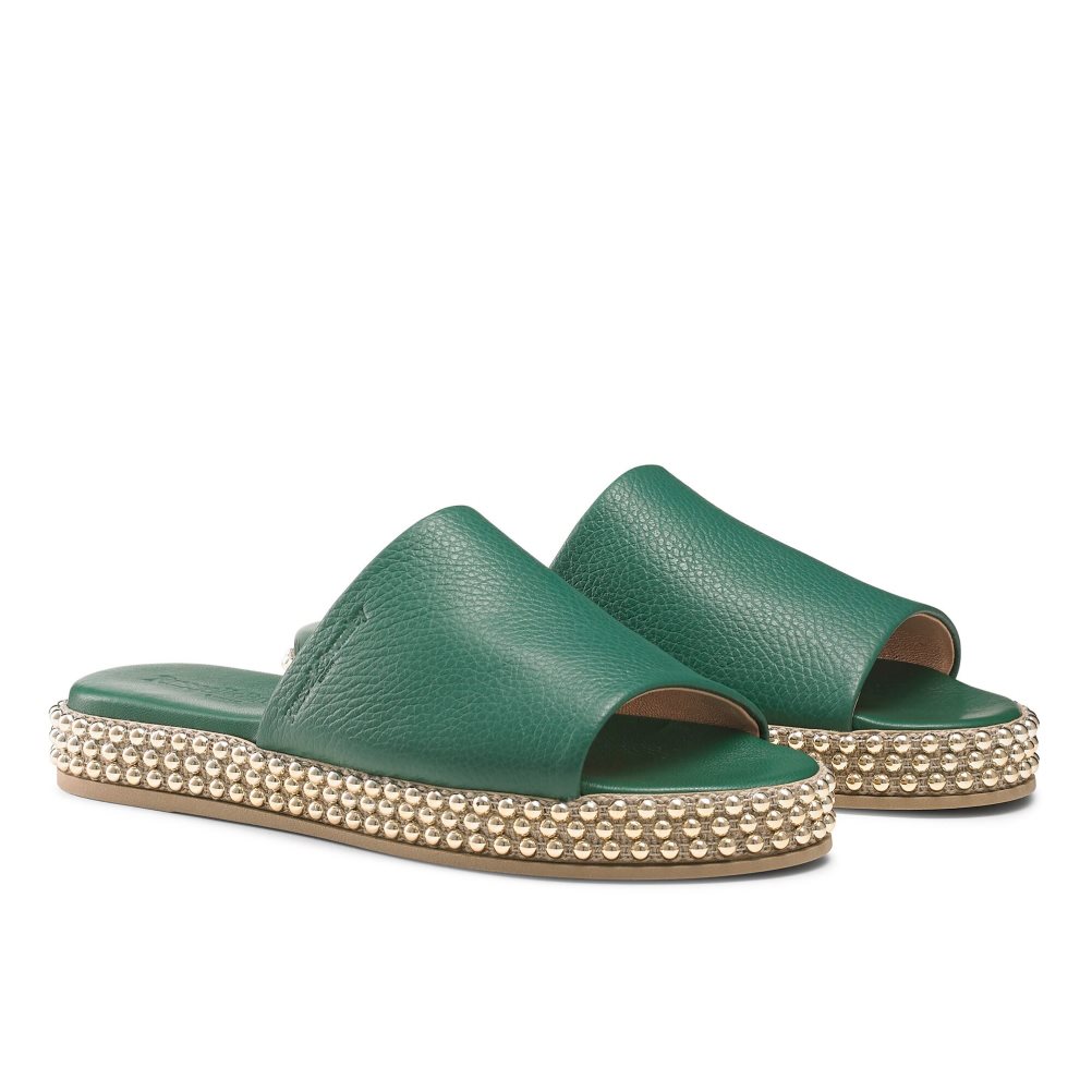 Green Russell And Bromley Moneypot Women's Flat Sandals | CA-7931X