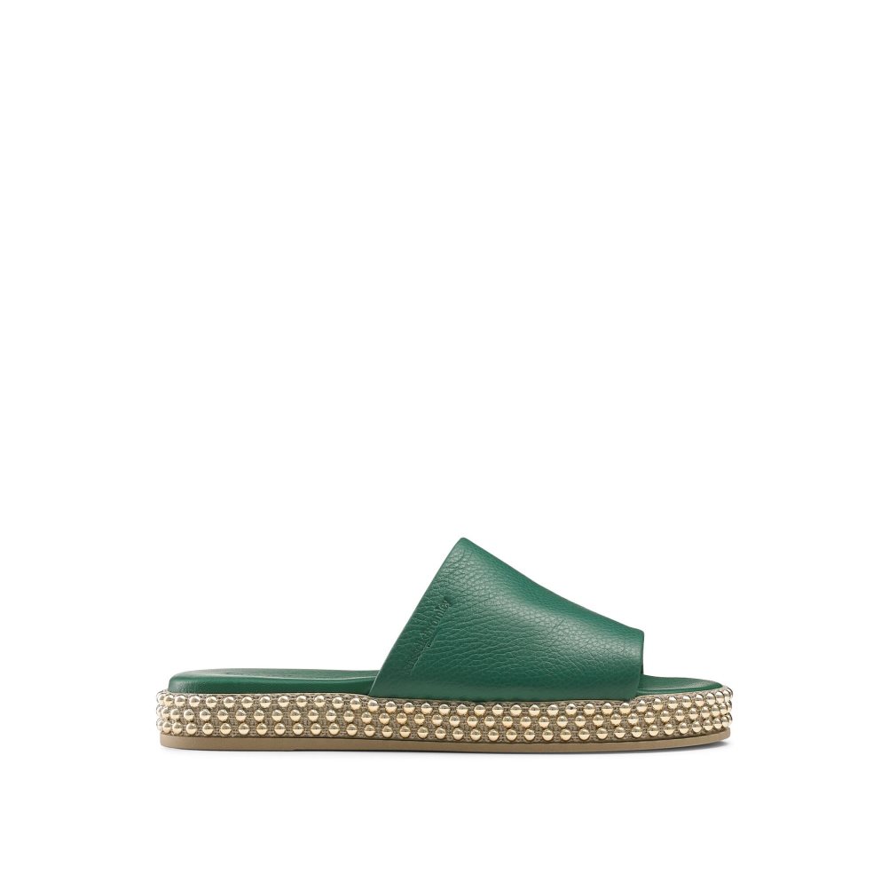 Green Russell And Bromley Moneypot Women\'s Flat Sandals | CA-7931X