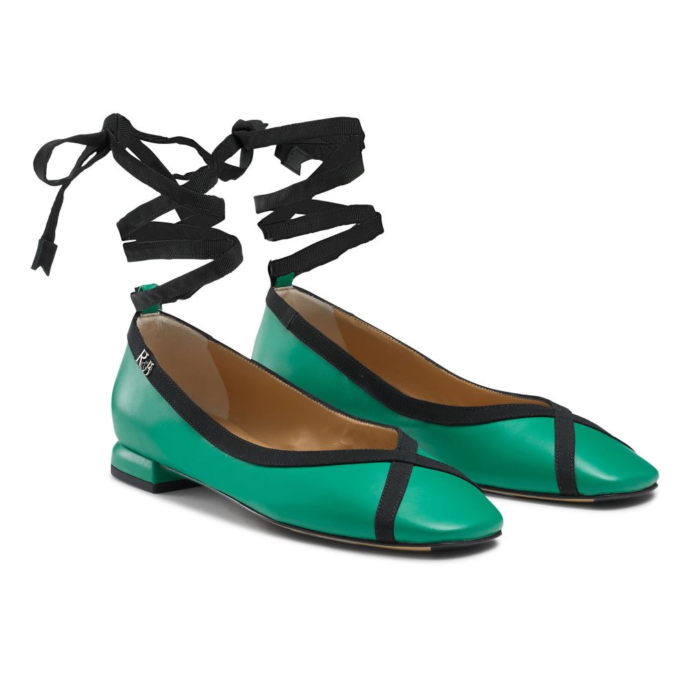 Green Russell And Bromley Pirouette Ankle Tie Women's Ballet Flats | CA-0253T