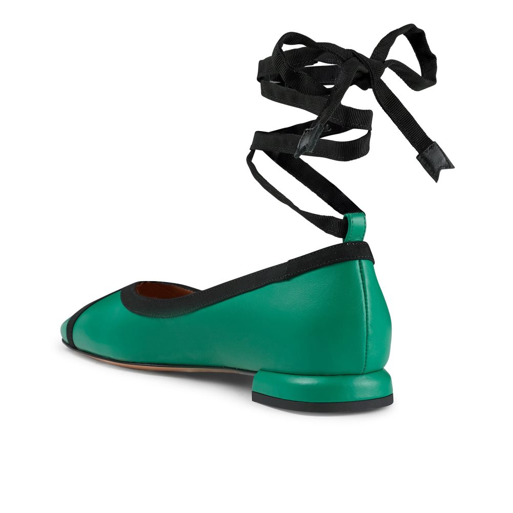 Green Russell And Bromley Pirouette Ankle Tie Women's Ballet Flats | CA-0253T