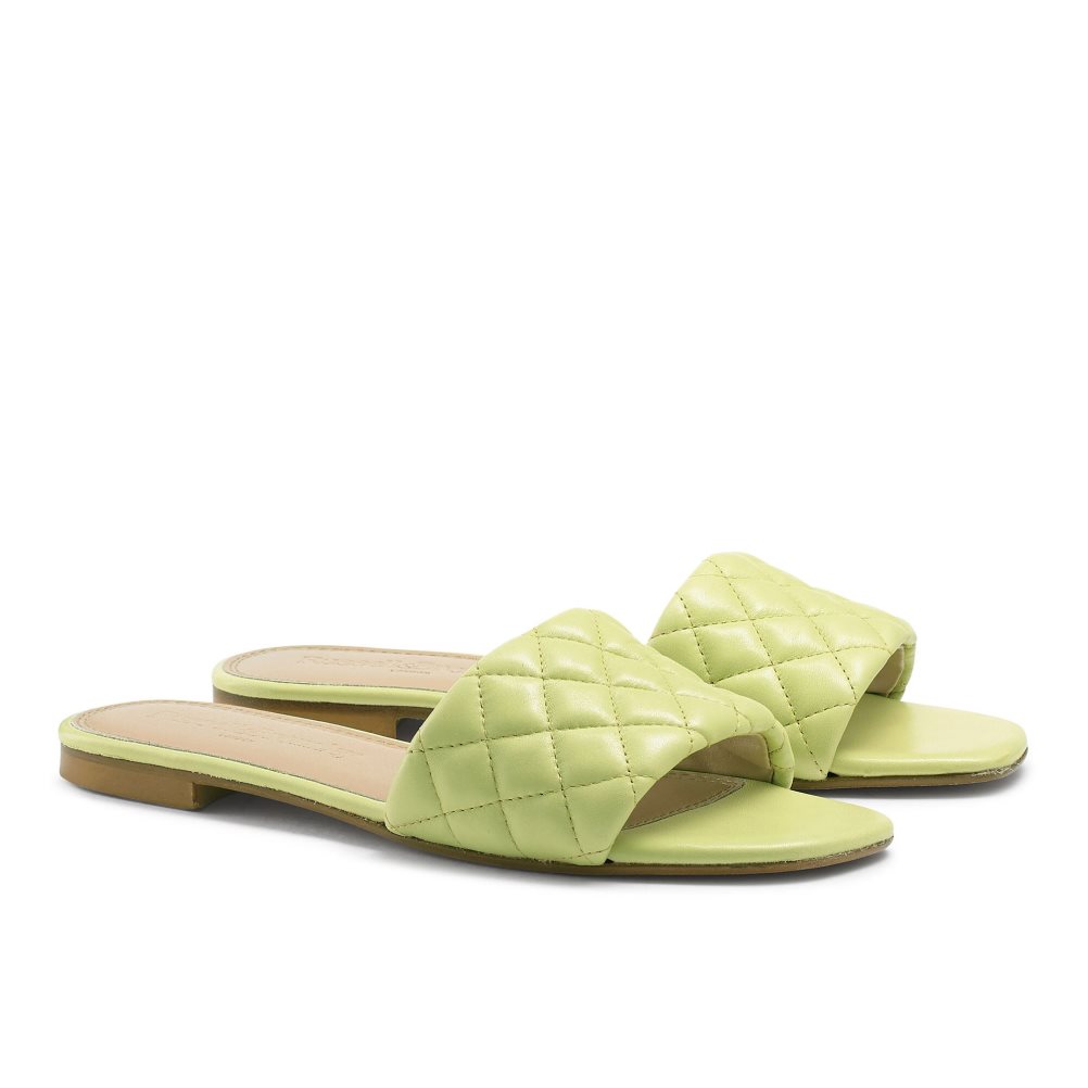 Green Russell And Bromley Quilted Women's Flat Sandals | CA-6293R