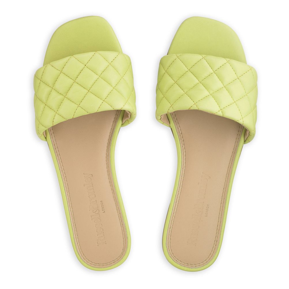 Green Russell And Bromley Quilted Women's Flat Sandals | CA-6293R