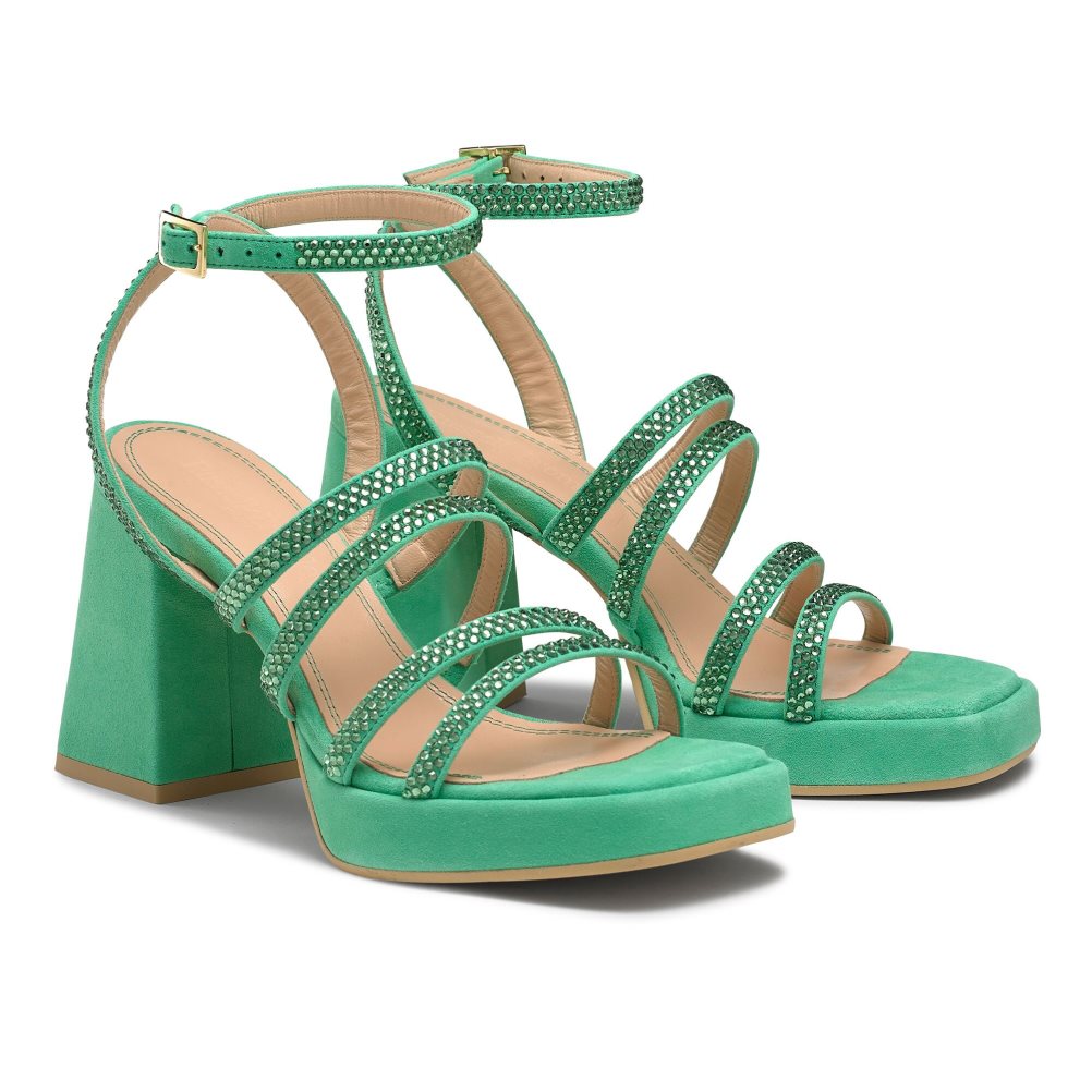 Green Russell And Bromley Yeahbaby+ Jewelled Strappy Women's Heels Sandals | CA-1208W
