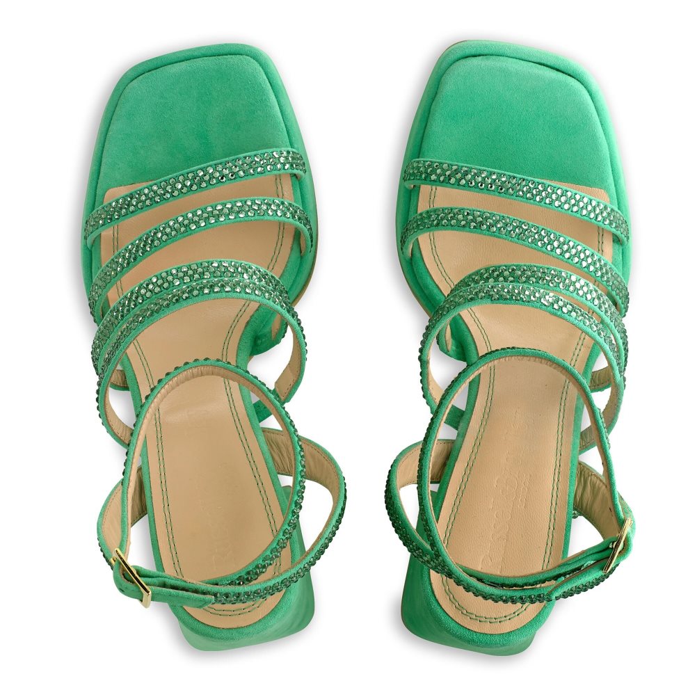 Green Russell And Bromley Yeahbaby+ Jewelled Strappy Women's Heels Sandals | CA-1208W