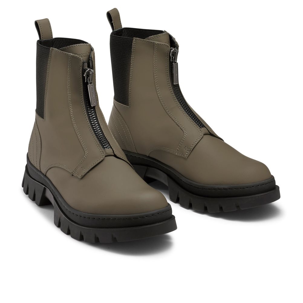 Khaki Russell And Bromley Zip Wire Dryleks Zip Up Men's Ankle Boots | CA-1863W