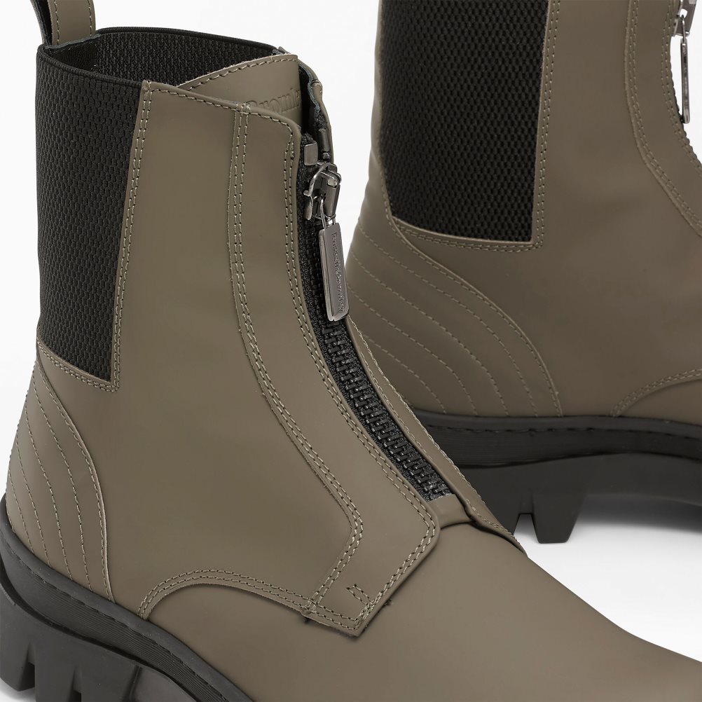 Khaki Russell And Bromley Zip Wire Dryleks Zip Up Men's Ankle Boots | CA-1863W