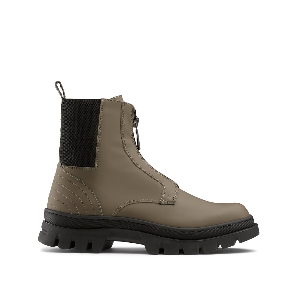 Khaki Russell And Bromley Zip Wire Dryleks Zip Up Men\'s Ankle Boots | CA-1863W