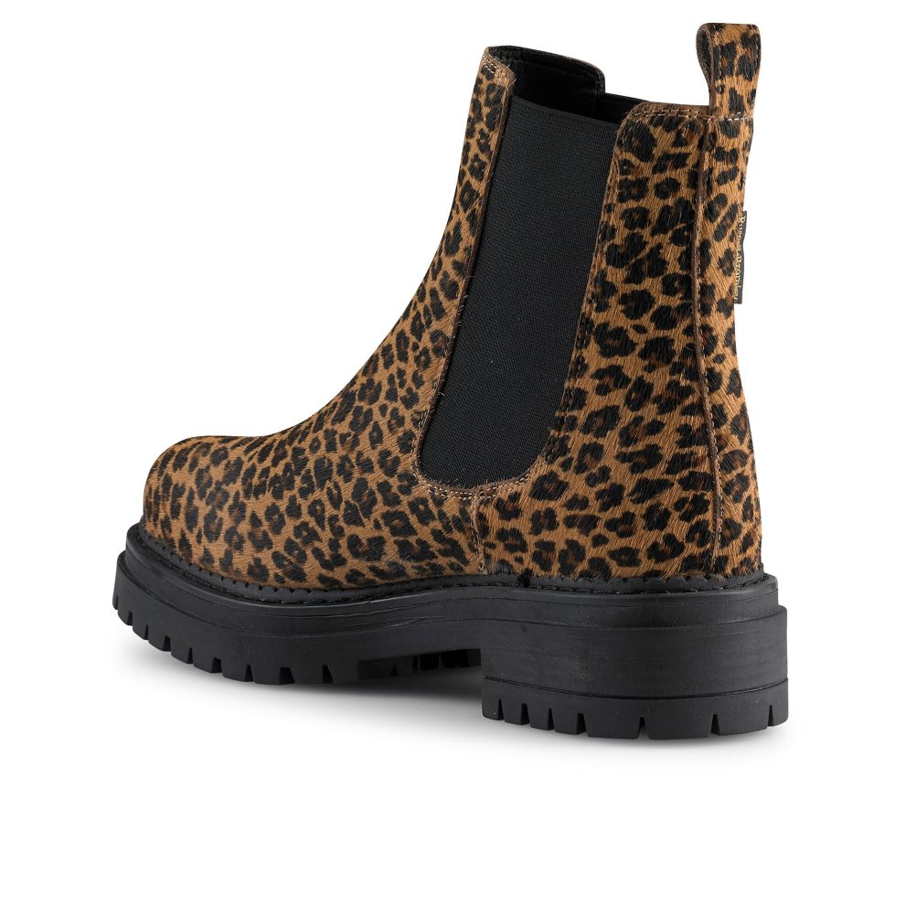 Leopard Russell And Bromley Company Combat Women's Chelsea Boots | CA-3216D