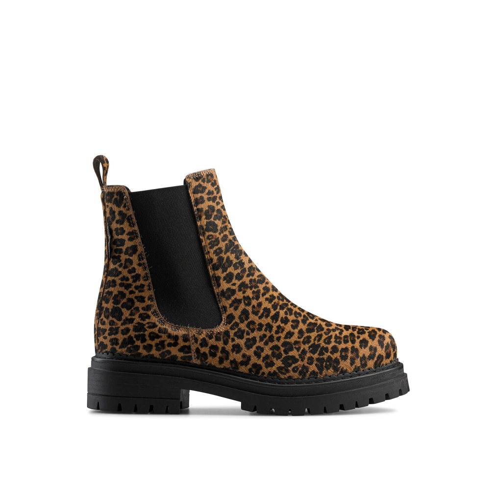 Leopard Russell And Bromley Company Combat Women\'s Chelsea Boots | CA-3216D