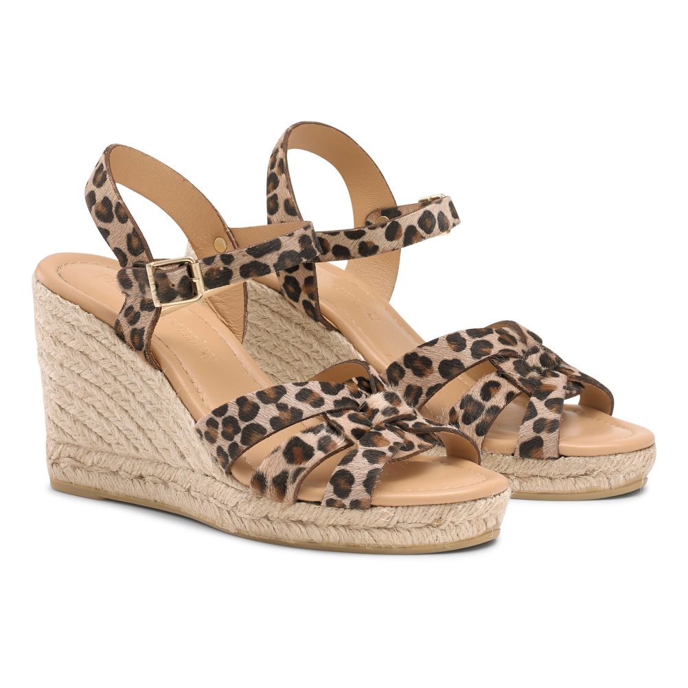 Leopard Russell And Bromley Headspin Woven Espadrille Women's Wedges | CA-0649Q