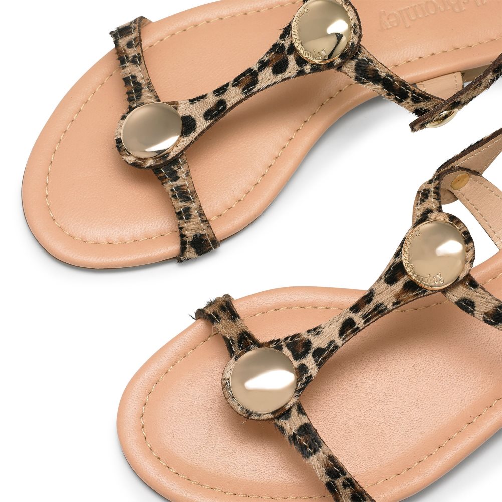 Leopard Russell And Bromley Lauren Disc Trim Women's Flat Sandals | CA-5287C