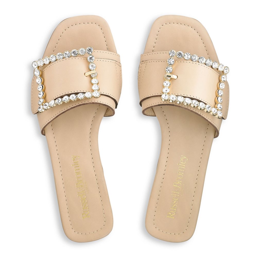 Light Brown Russell And Bromley Cindy Jewelled Buckle Women's Flat Sandals | CA-1920R