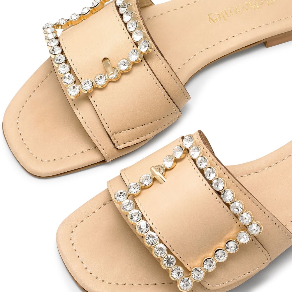 Light Brown Russell And Bromley Cindy Jewelled Buckle Women's Flat Sandals | CA-1920R