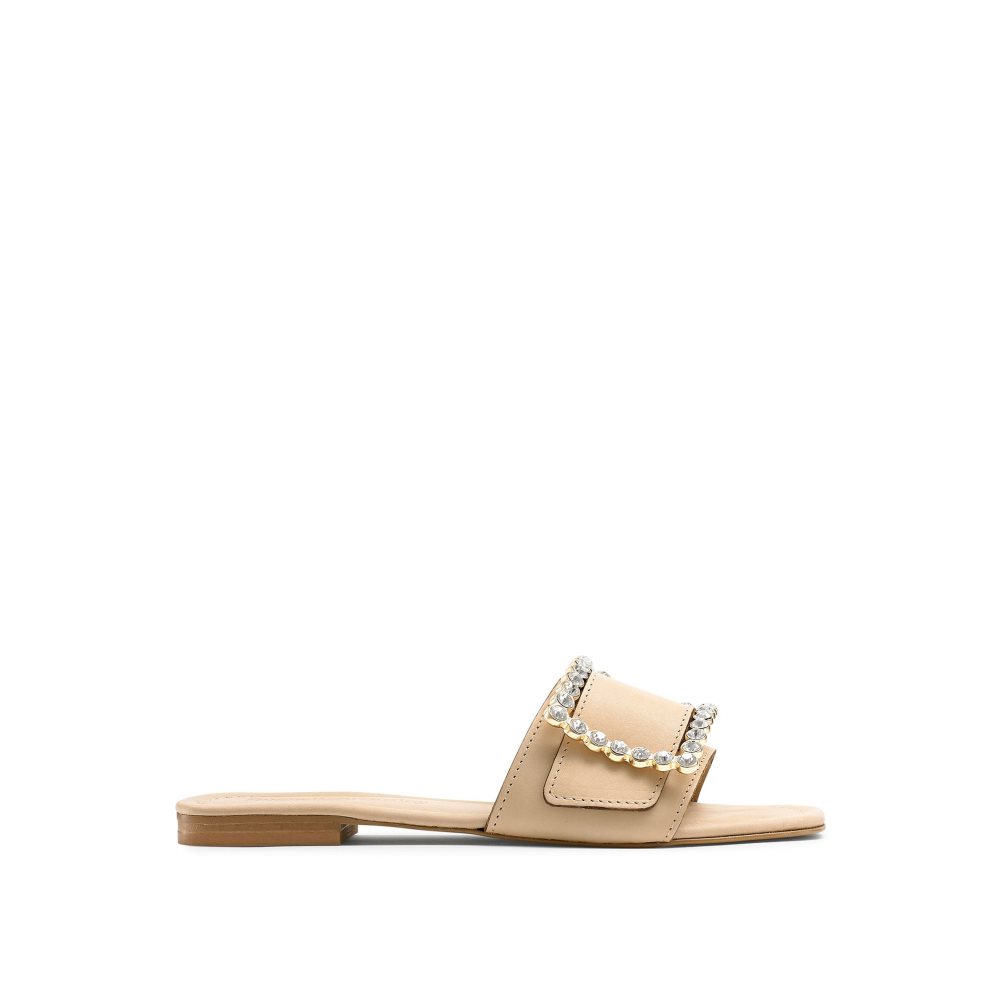 Light Brown Russell And Bromley Cindy Jewelled Buckle Women\'s Flat Sandals | CA-1920R